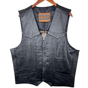 Motorcycle Mens Leather Biker Club Black‎ New Riding Size L Vest Concealed Carry